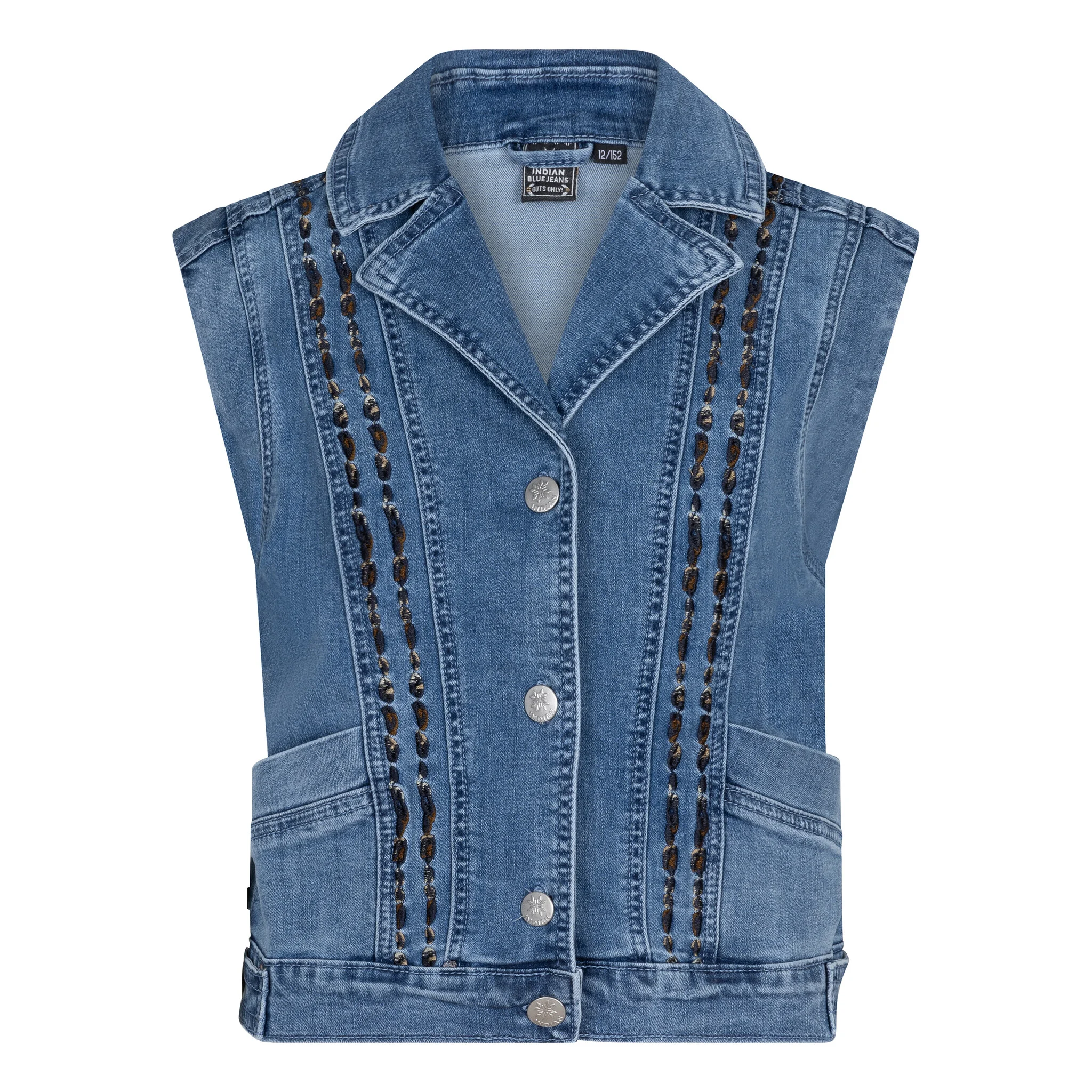 Indian Blue Meisjes denim gilet embroidery medium denim