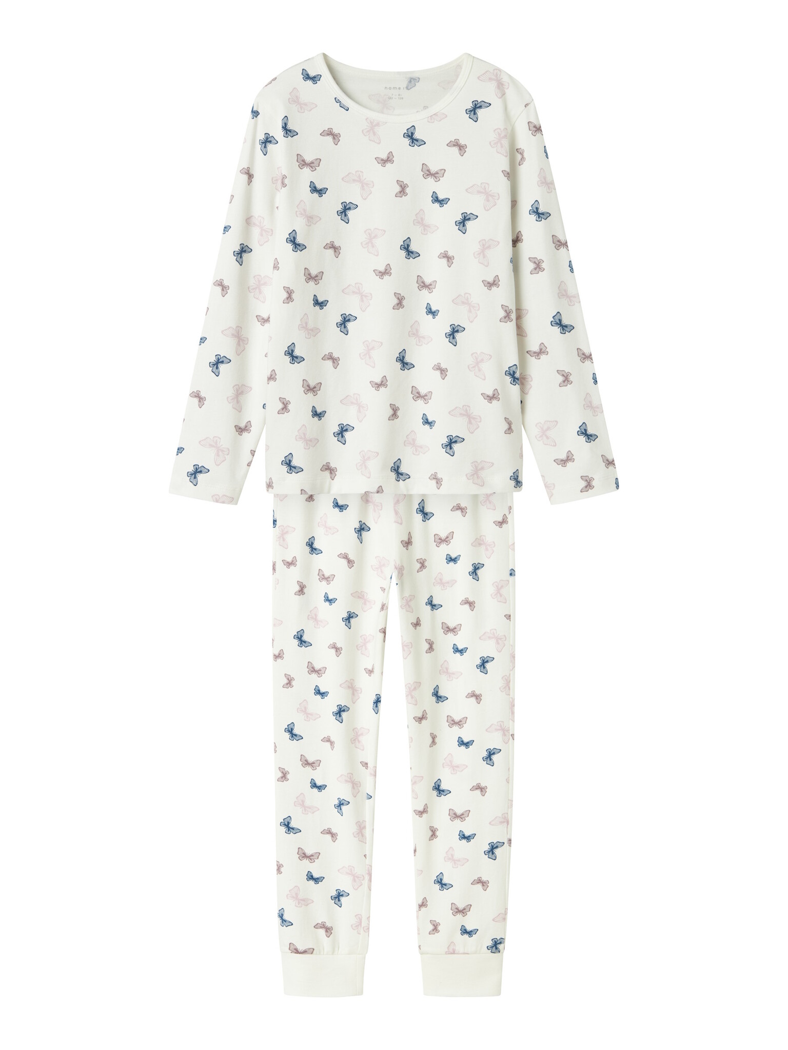 Name It Meisjes lange pyjama set nkfnightset vlinder print crème