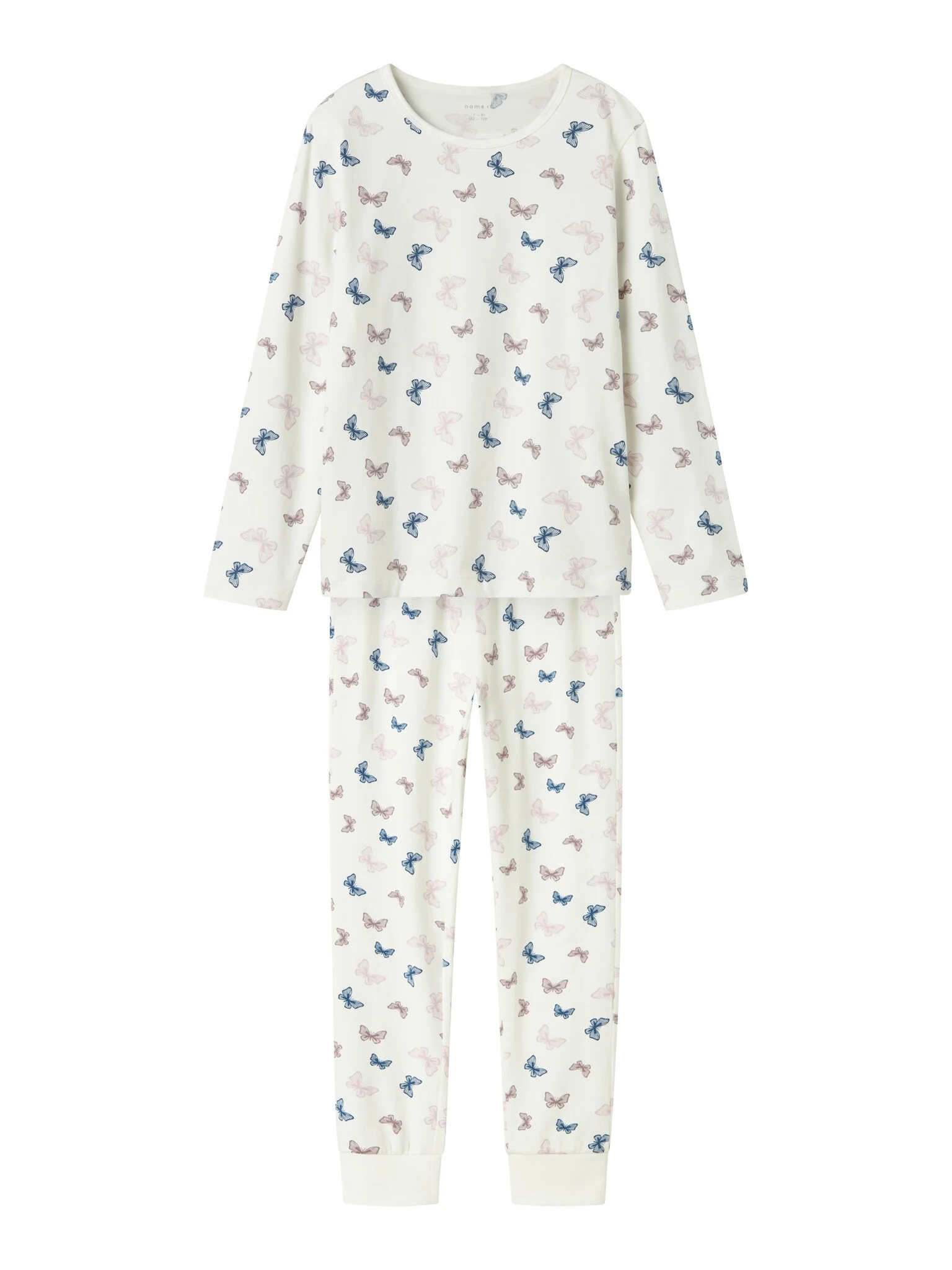 Name It Meisjes lange pyjama set nkfnightset vlinder print crème