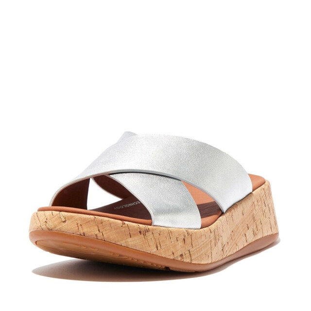 FitFlop F-mode metallic leather/cork flatform cross slides FT8 large