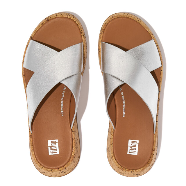FitFlop F-mode metallic leather/cork flatform cross slides FT8 large