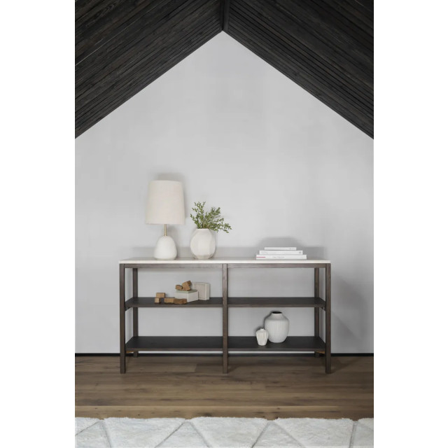 Rowico Home Orwel houten open kast met travertijn blad donker eiken 140 cm 2440578 large