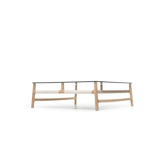 Gazzda Fawn coffee table houten salontafel whitewash met glazen tafelblad grey 90 x 90 cm 2027977 large