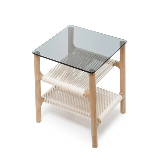 Gazzda Fawn side table houten bijzettafel whitewash met glazen tafelblad grey 42 x 2027982 large