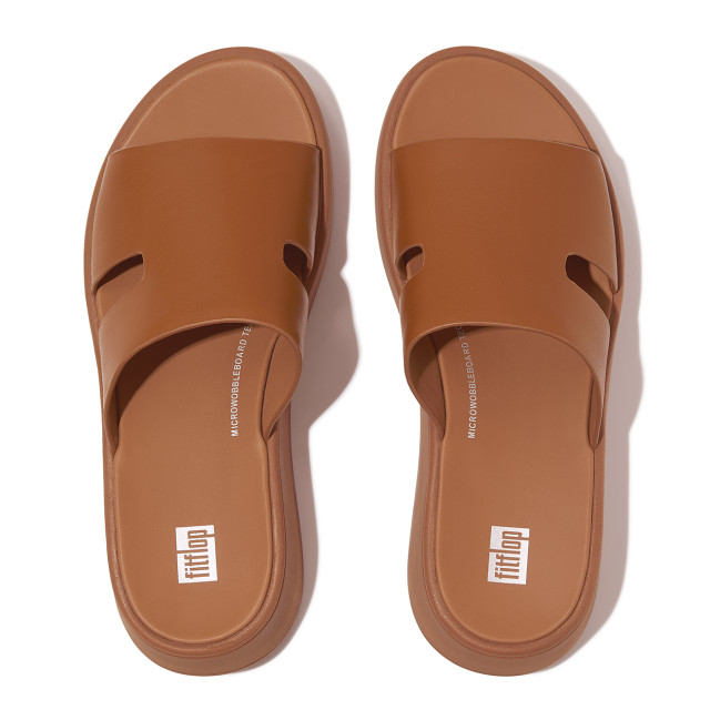 FitFlop F-mode raw-edge leather flatform h-bar slides HM3 large