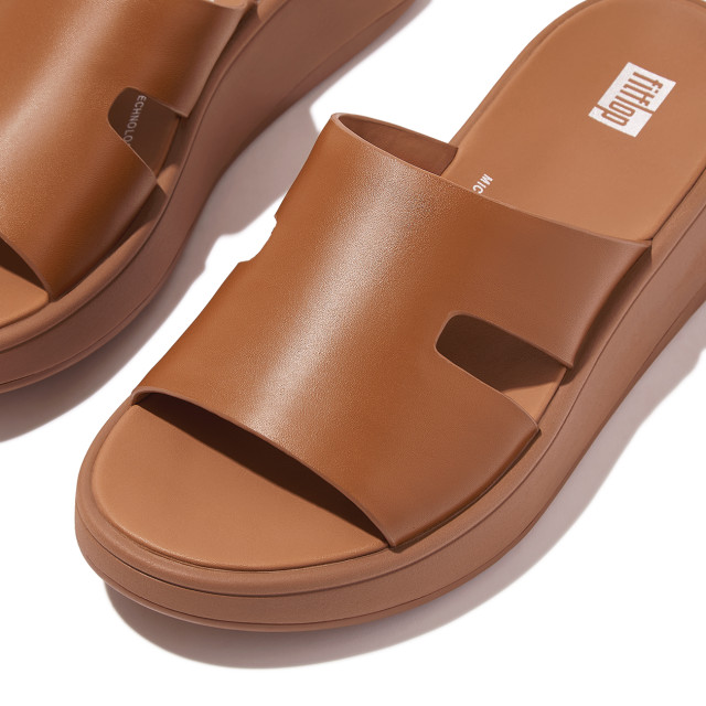 FitFlop F-mode raw-edge leather flatform h-bar slides HM3 large