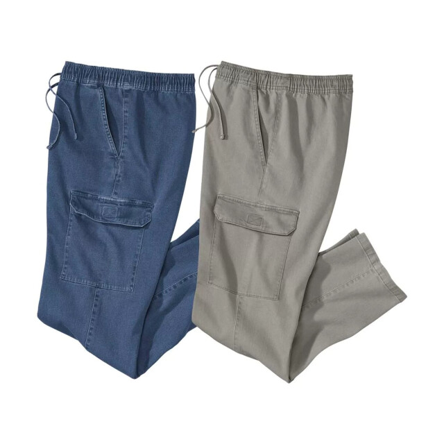 Atlas For Men Heren elastische taille casual jeans (set van 2) UTAF568_greyblue large