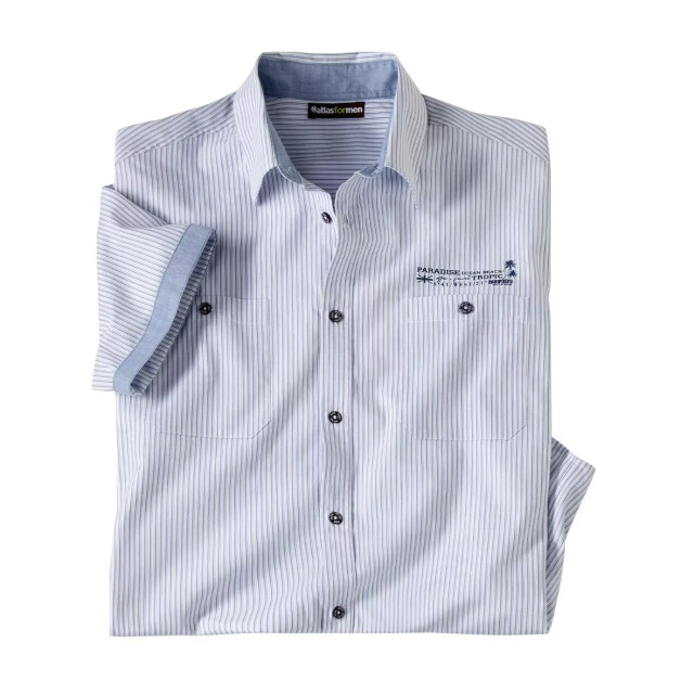 Atlas For Men Heren west island gestreept overhemd UTAF1668_bluewhite large