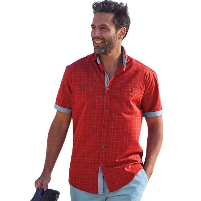 Atlas For Men Heren nautisch poplin overhemd UTAF1586_red large