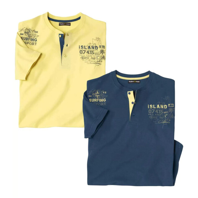 Atlas For Men Heren-t-shirt met knoopsluiting (set van 2) UTAF1267_yellownavy large