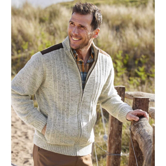 Atlas For Men Gebreide fleece gevoerde heren jas UTAF127_beige large