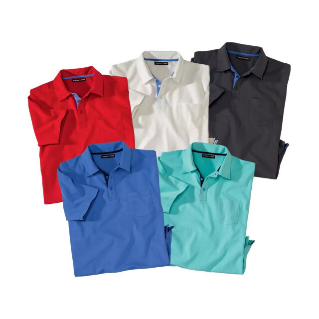 Atlas For Men Herenpolo met korte mouwen (5-pack) UTAF120_whiteredblueturquoisedarkgrey large