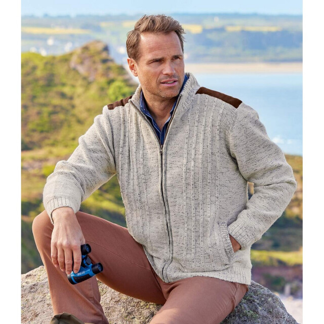 Atlas For Men Gebreide fleece gevoerde heren jas UTAF127_beige large