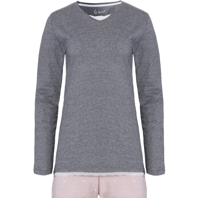 By Louise Dames pyjama set lang katoen grijs / roze BL-261-02 large