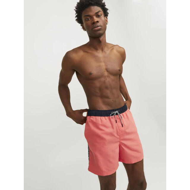 Jack & Jones Heren zwemshorts jpstfiji black tape effen hot coral 12253129-Hot-Coral large