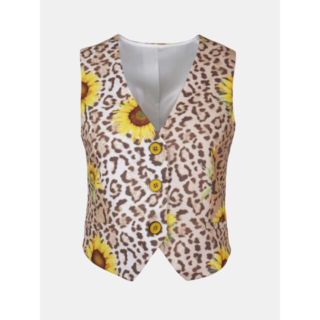 Mucho Gusto Gilet lesbos luipaardprint met zonnebloemen Gilet Lesbos Luipaardprint met Zonnebloemen large