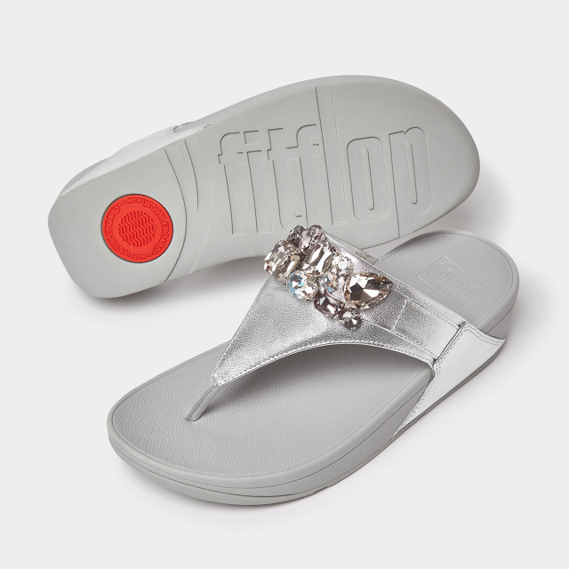 FitFlop Lulu jewel-deluxe metallic-leather toe-thongs HT8 large