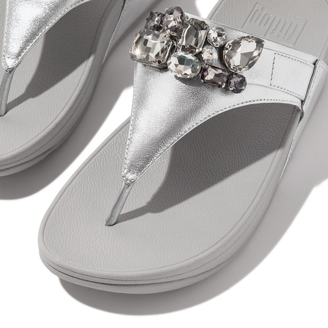 FitFlop Lulu jewel-deluxe metallic-leather toe-thongs HT8 large