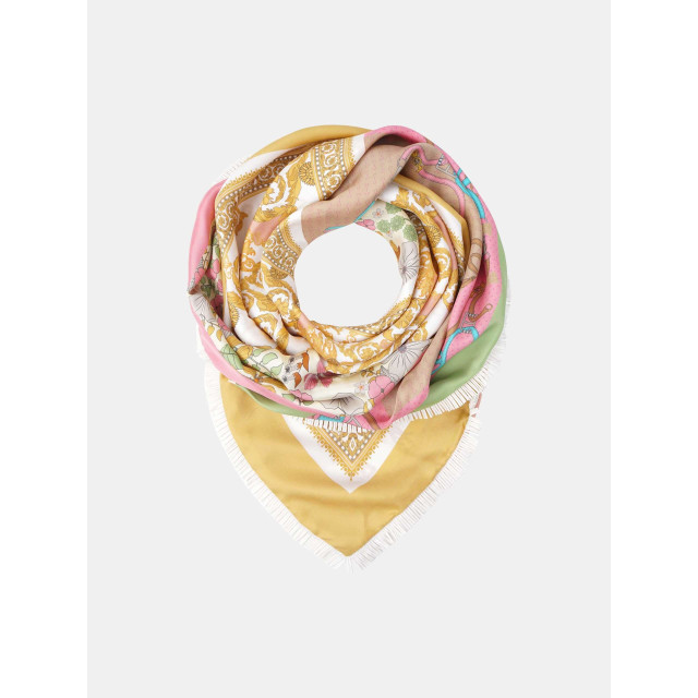 Mucho Gusto Zijden sjaal st. tropez xs franjes roze met wit patchwork Silk Scarf St. Tropez XS Fringes Pink with White Patchwork large