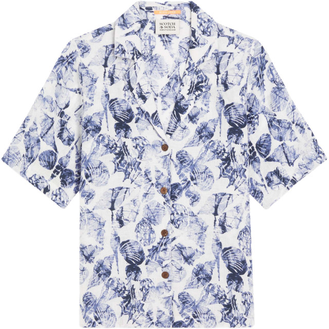 Scotch & Soda Camp shirt in linen shell batik blue dessin 177199-7247 large