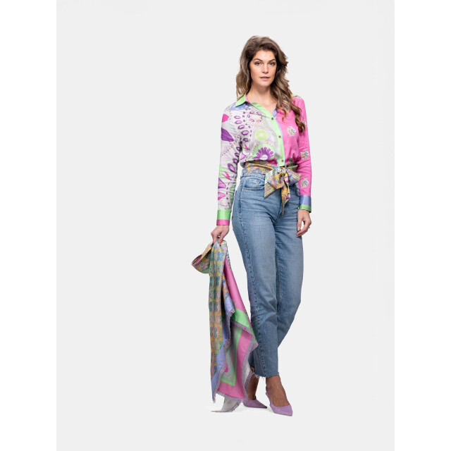 Mucho Gusto Blouse antwerp roze met groen patchwork Blouse Antwerp Roze met Groen Patchwork large