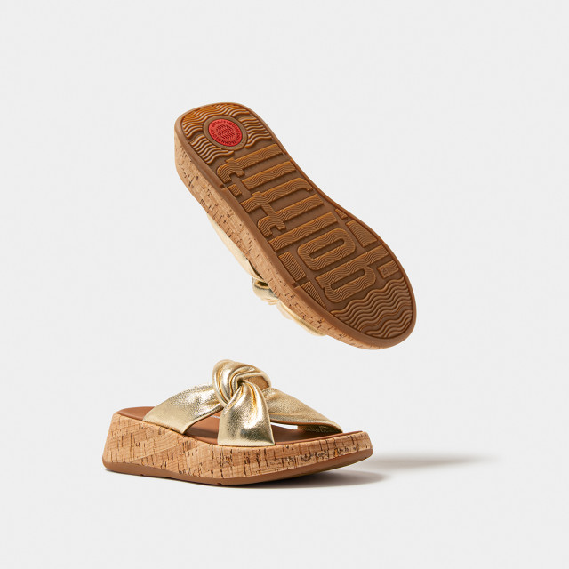 FitFlop F-mode leather-twist flatform slides (cork wrap) HI1 large