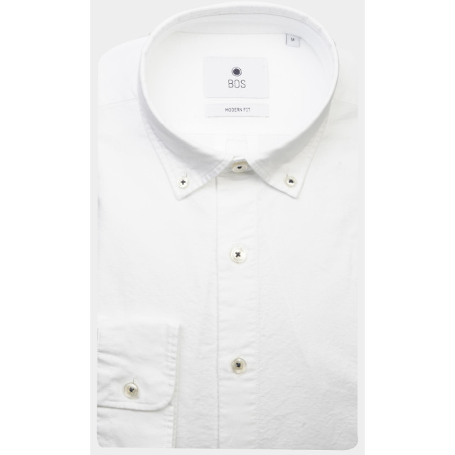 Bos Bright Blue Casual hemd lange mouw wox plain washed oxford shirt 24107wo25bo/100 white 179816 large