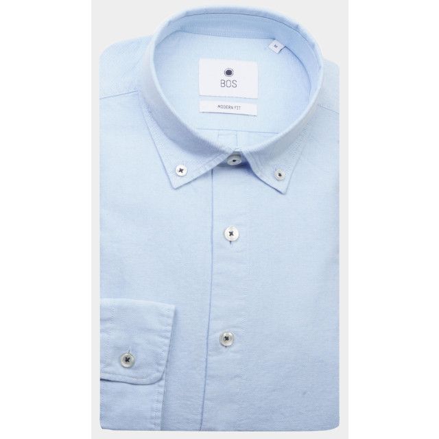 Bos Bright Blue Casual hemd lange mouw wox plain washed oxford shirt 24107wo25bo/210 l.blue 179815 large