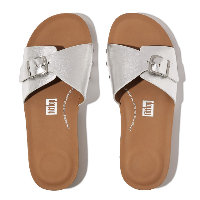 FitFlop Iqushion adjustable buckle metallic-leather slides HT2 large