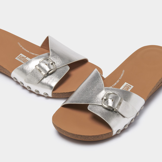 FitFlop Iqushion adjustable buckle metallic-leather slides HT2 large