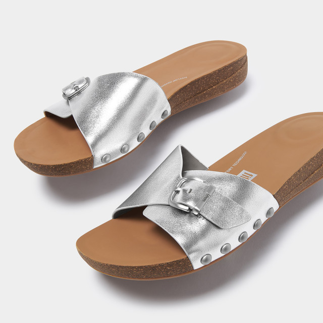 FitFlop Iqushion adjustable buckle metallic-leather slides HT2 large