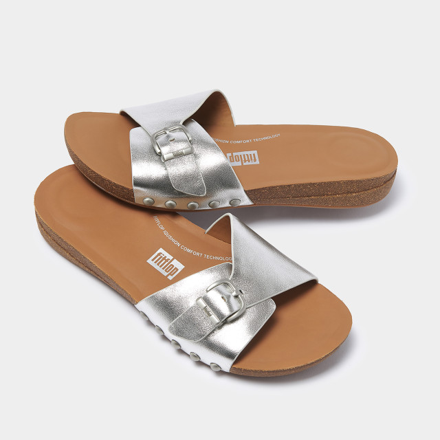 FitFlop Iqushion adjustable buckle metallic-leather slides HT2 large