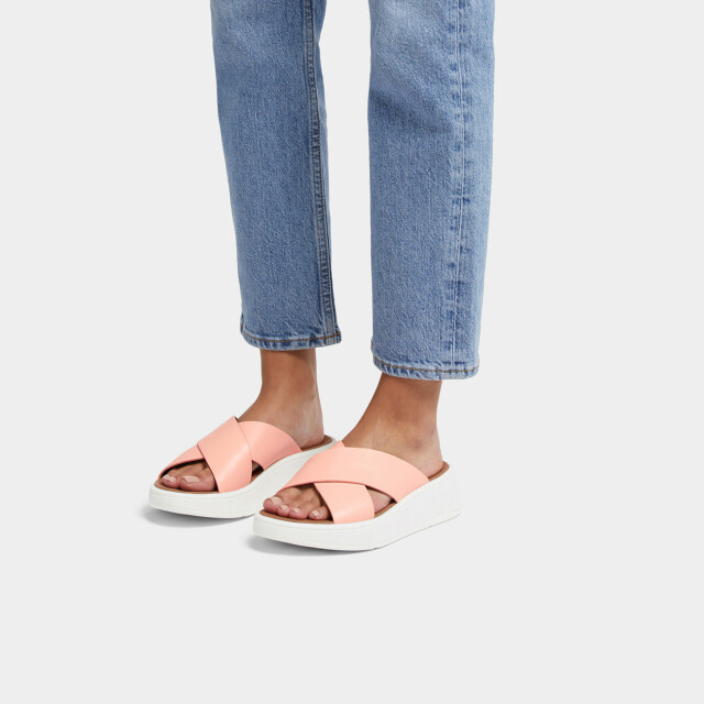 FitFlop F-mode leather flatform cross slides FW5 large