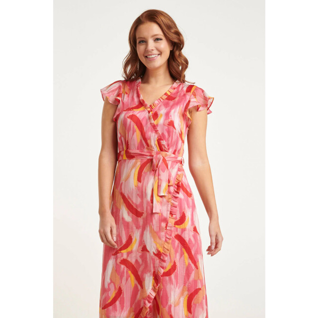 Smashed Lemon 24409 roze chiffon zomerjurk met abstracte schilderprint 24409-998-XXL large