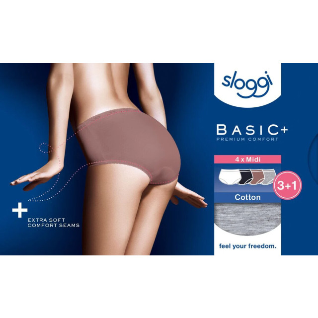 Sloggi Basic+ midi 4-pack multi-colour v016 Sloggi Dames Basic+ Midi 4 pack 10071781 V016 Multi Coulout large