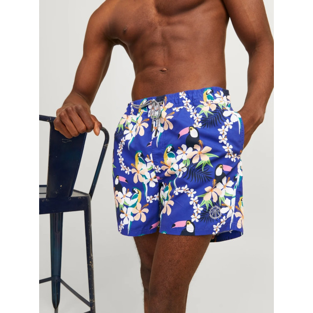 Jack & Jones Heren zwemshorts jpstfiji aop blauw tropisch paradijs print 12253230-Bluing large