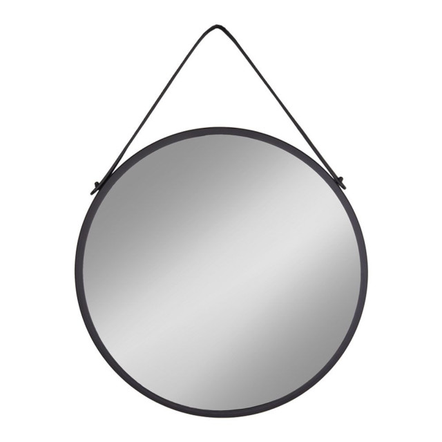 House Nordic Trapani mirror mirror with black steel frame and pu strap Ã˜60 cm 2810021 large