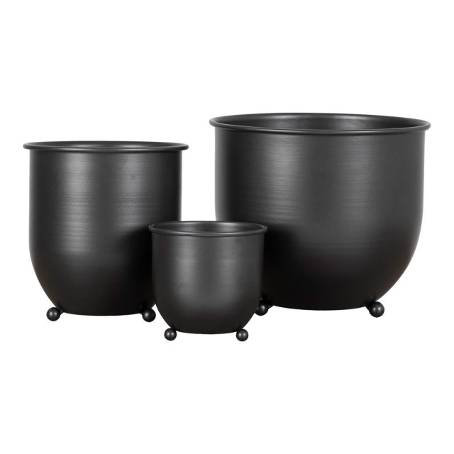 House Nordic Nova flower pots 3 flower pots in black metal 2814300 large