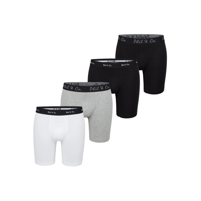 Phil & Co Boxershorts heren met lange pijpen boxer briefs 4-pack wit / grijs PH-LB-ON-13 large