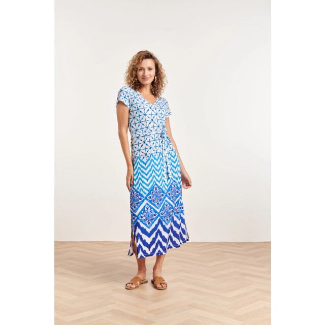 Smashed Lemon 24360 dames maxi witte jurk met blauw en wit ornamentaal 24360-010-625 large