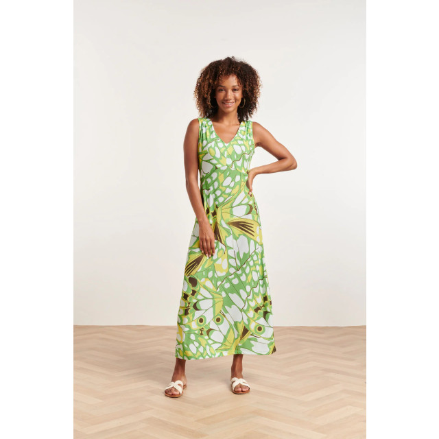 Smashed Lemon 24368 dames maxi jurk met allover groene vlinder print 24368-530-998 large