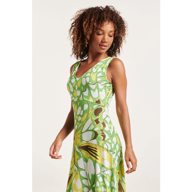 Smashed Lemon 24368 dames maxi jurk met allover groene vlinder print 24368-530-998 large