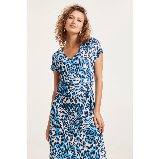 Smashed Lemon 24363 dames maxi witte jurk met blauw en zwart dieren 24363-000-600 large