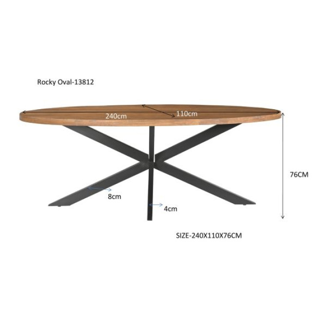 Livingfurn eetkamertafel rocky oval 240 cm mangohout / gecoat staal 2638564 large