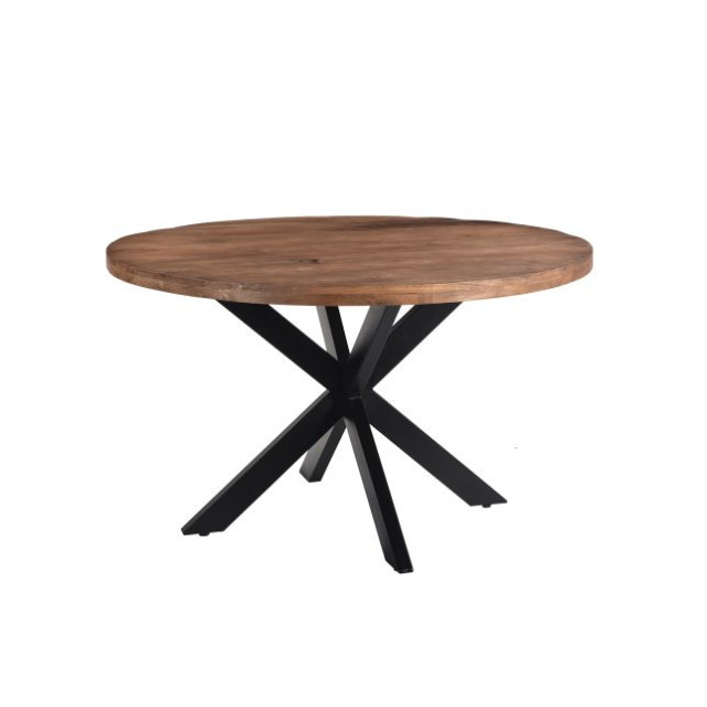 Livingfurn eetkamertafel rocky round spider 130cm mangohout / gecoat staal 2638557 large