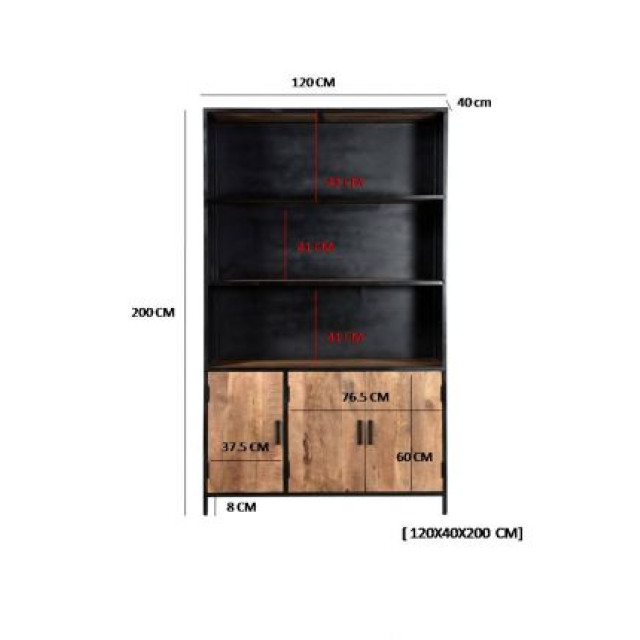 Livingfurn kabinetkast sturdy 120cm mangohout / gecoat staal 2059314 large