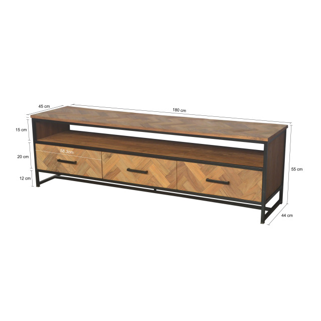 Livingfurn tv meubel accent 180 cm teakhout / gecoat staal 2058540 large