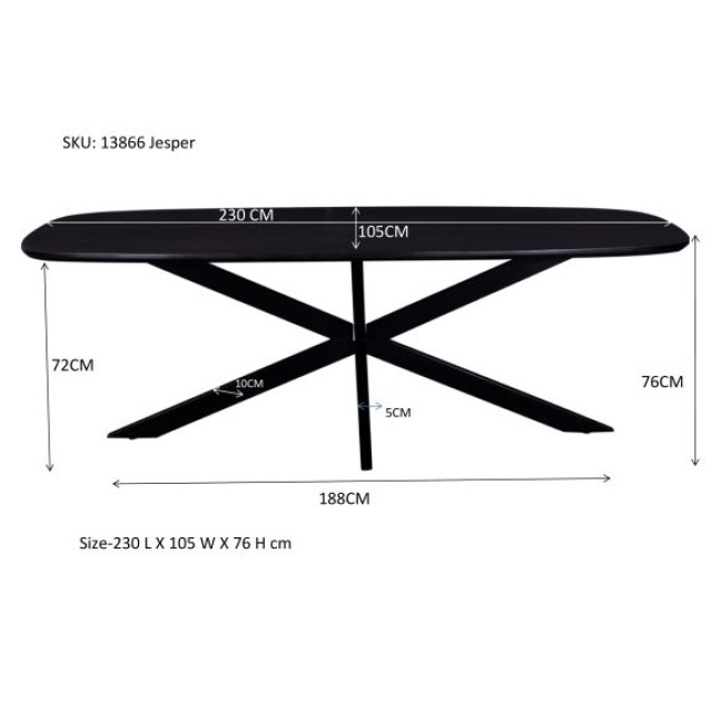 Livingfurn eetkamertafel jesper danish oval black 210cm mangohout / gecoat staal 2638567 large