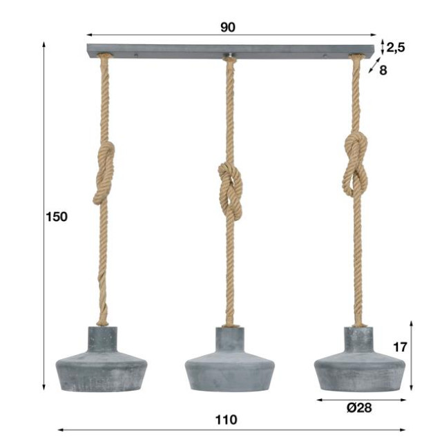 Hoyz Hoyz hanglamp 3xØ28 betonlook lampenkappen diverse hoogtes 2061388 large