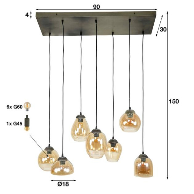 Hoyz Hoyz hanglamp 4+3l mix 7 lichtpunten chromed glas 2596074 large